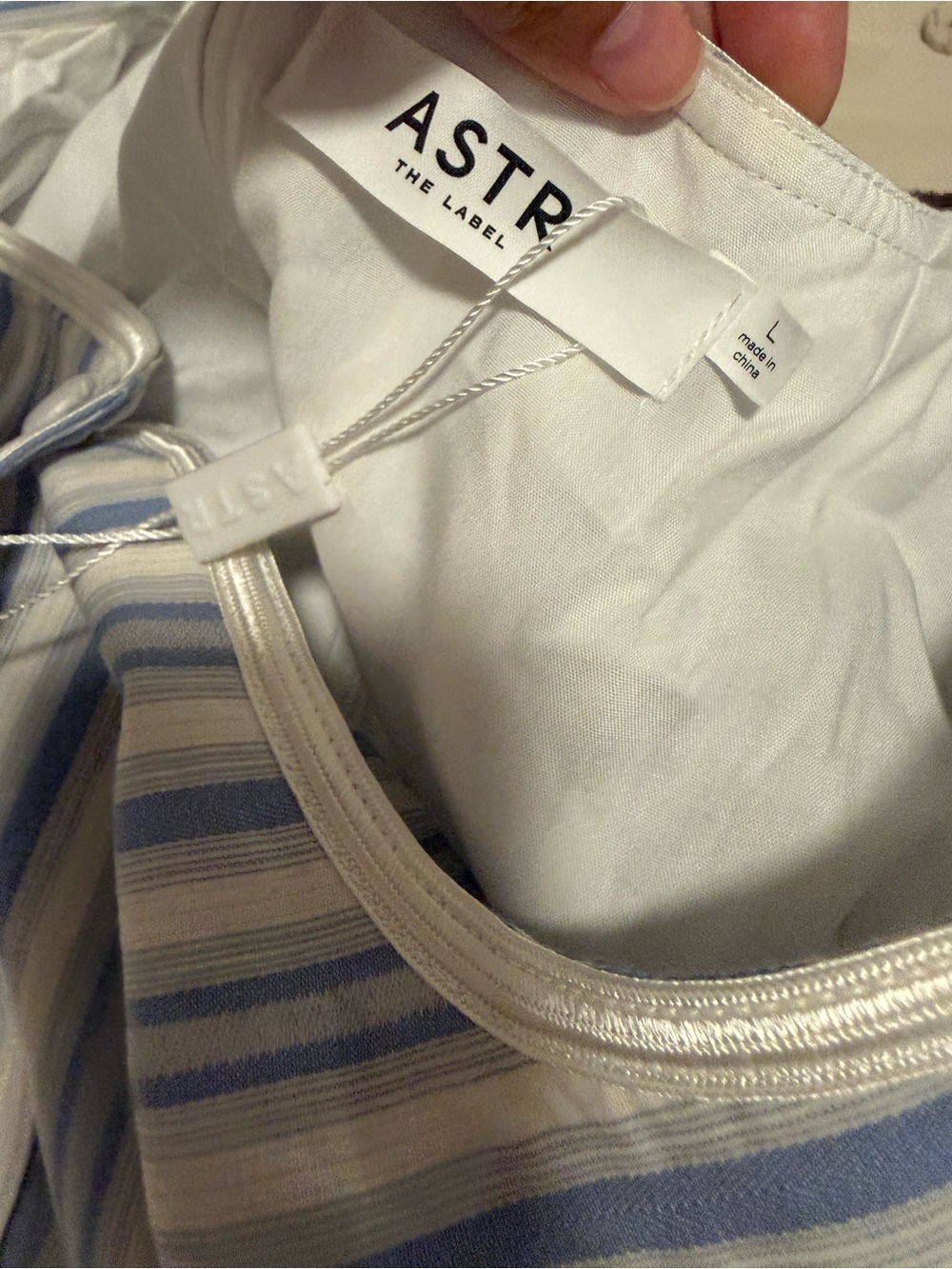 ASTR the label Brigitta Striped Puff Sleeve Mini Dress - L - Picture 4 of 4